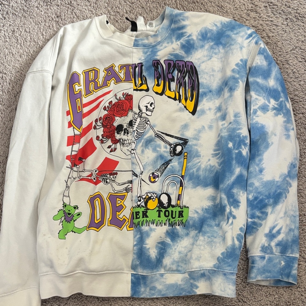Grateful Dead Men's Graphic Tie-Dye Sweater - Blue and White